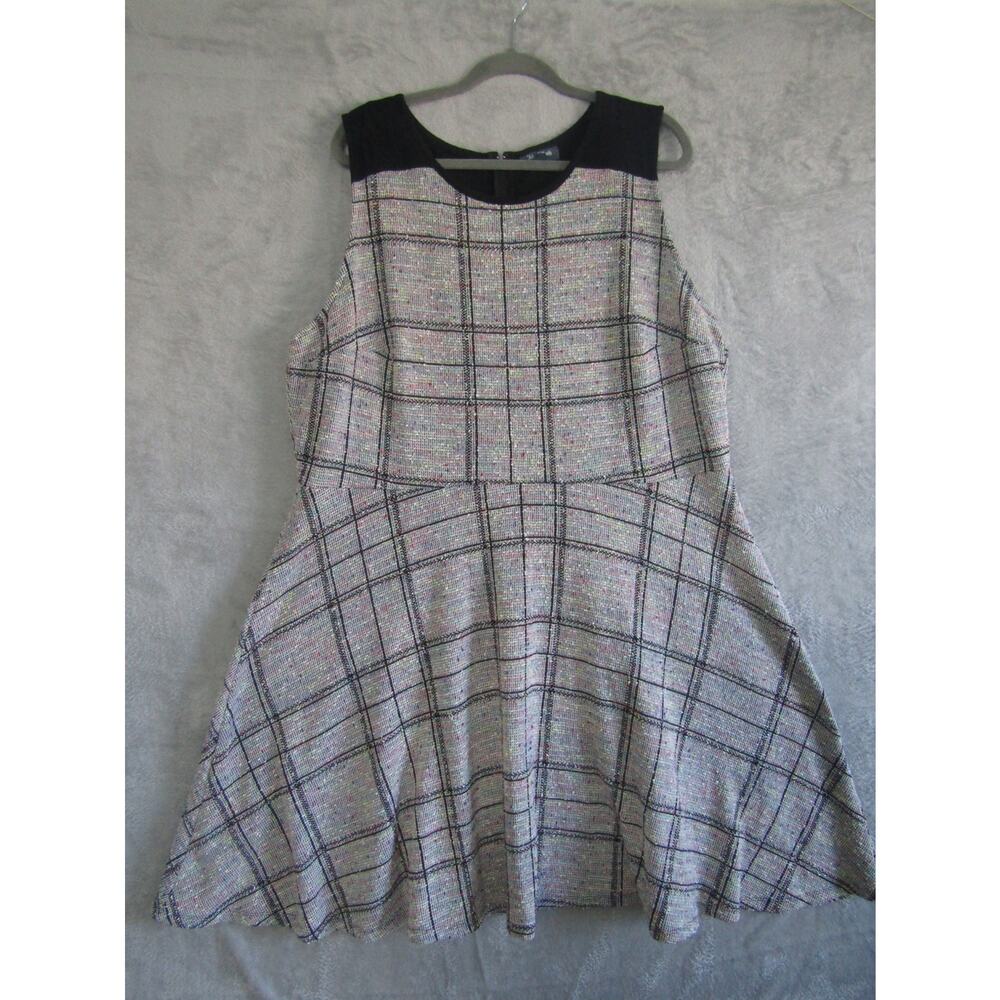 ModCloth 3X Sleeveless Fit & Flare Dress Black Plaid Tweed Retro Style Zip Back